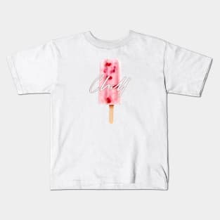 Chill Raspberry Popsicle Ice Cream on Stick with Pink Writing Kids T-Shirt